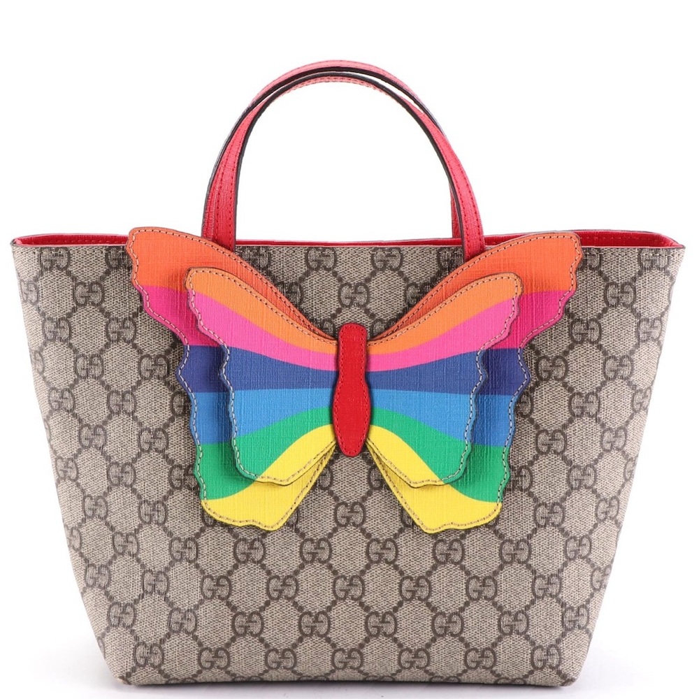 Gucci Tote Children’s in GG Supreme Canvas with Rainbow Butterfly